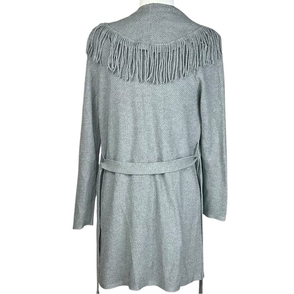 NEW J.Jill Long Fringe Cardi XS Petite Gray Belt Shawl Collar Closet Staple - Picture 5 of 13